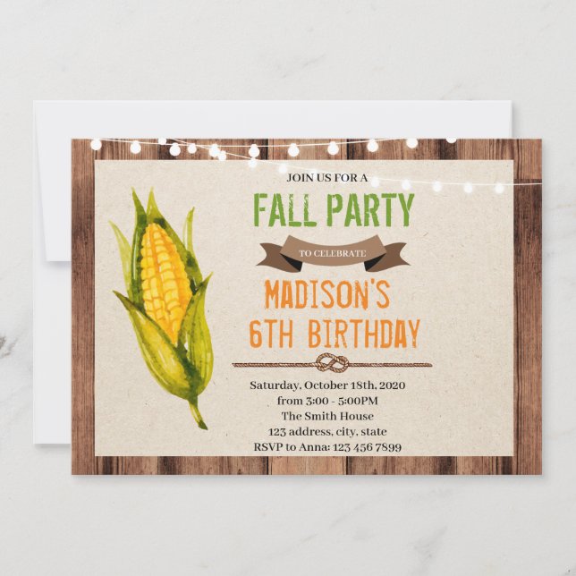 Corn birthday theme party invitation (Front)