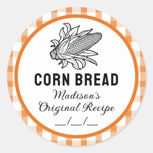 Corn bread label with orange chequered pattern (Front)