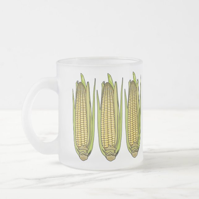 Corn cartoon illustration  frosted glass coffee mug (Left)