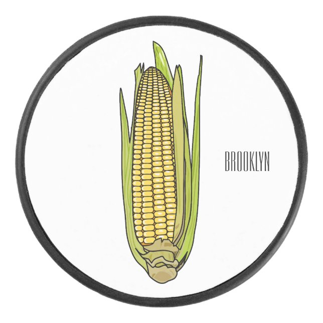 Corn cartoon illustration  hockey puck (Front)