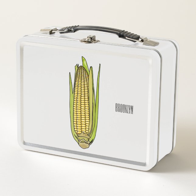 Corn cartoon illustration  metal lunch box (Front)