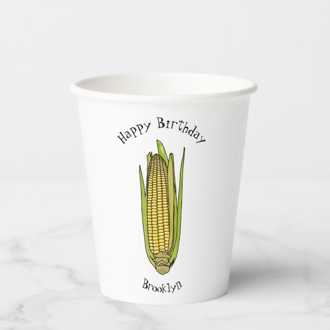 Corn cartoon illustration paper cups (Front)