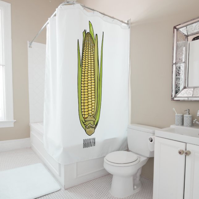 Corn cartoon illustration  shower curtain (In Situ)
