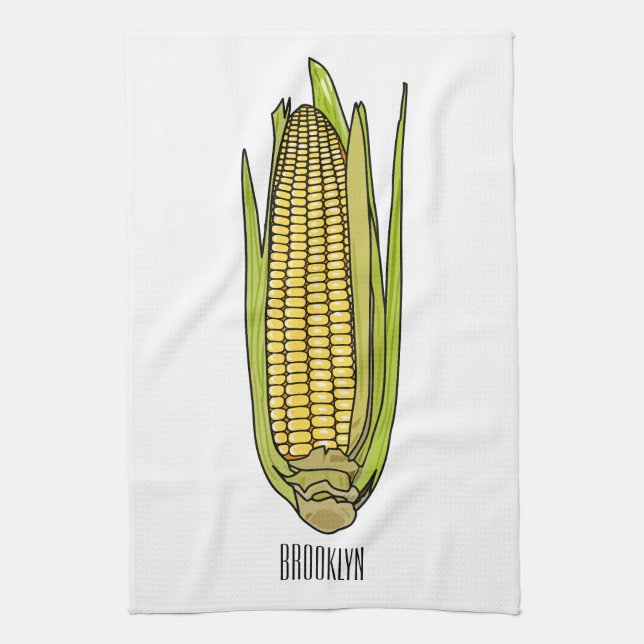 Corn cartoon illustration  tea towel (Vertical)