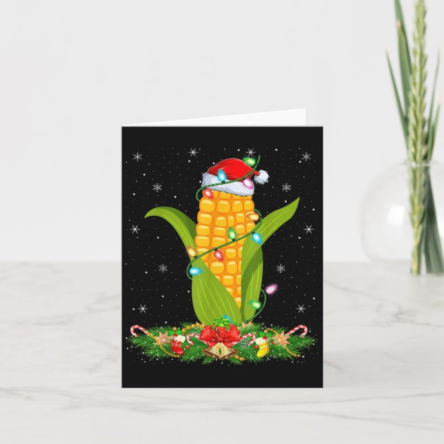 Corn Christmas Lights Funny Santa Hat Corn Xmas  Card (Front)