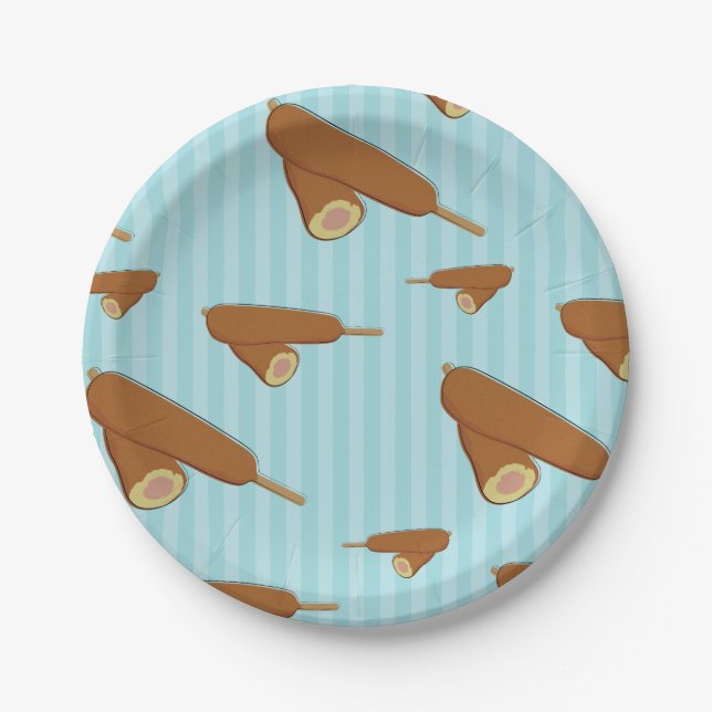 Corn Dog Illustration Paper Plate (Front)