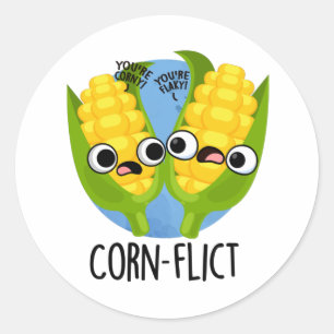 Corn-flict Funny Corn Pun  Classic Round Sticker