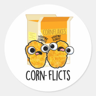 Corn-flicts Funny Corn Flakes Pun  Classic Round Sticker