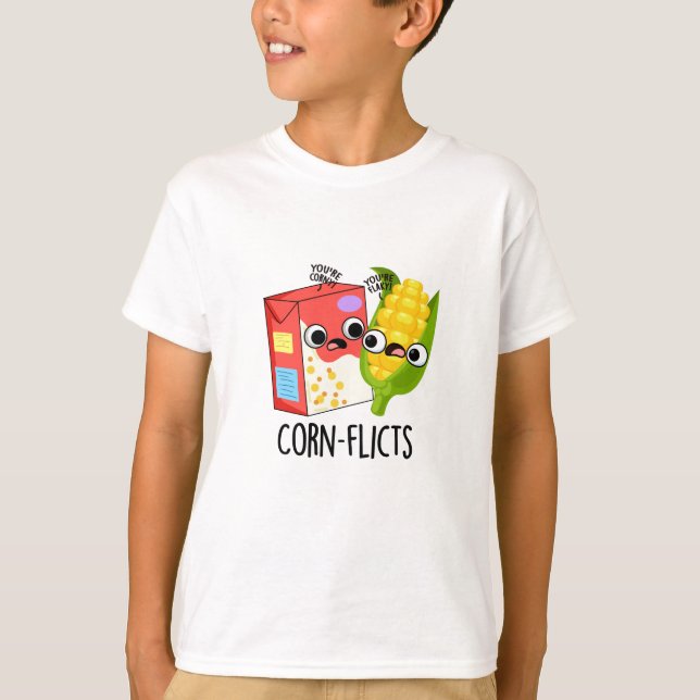 Corn-flicts Funny Cornflake Corn Pun T-Shirt (Front)