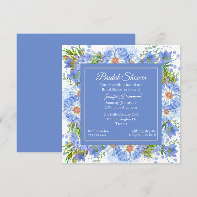 Corn Flowers Square Bridal Shower Invitation (Front/Back)