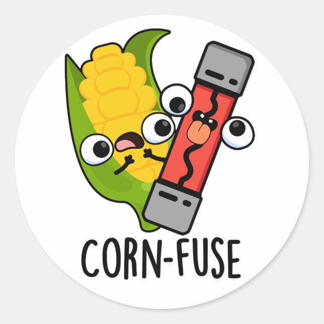 Corn-fuse Funny Confused Pun  Classic Round Sticker (Front)