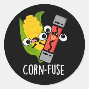 Corn-fuse Funny Confused Pun Dark BG Classic Round Sticker
