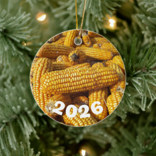 Corn Harvest, Pile of Harvested Corn Cobs Ceramic Tree Decoration