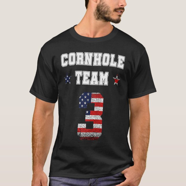 Corn Hole Team Player Cornhole Raglan Baseball T-Shirt (Front)