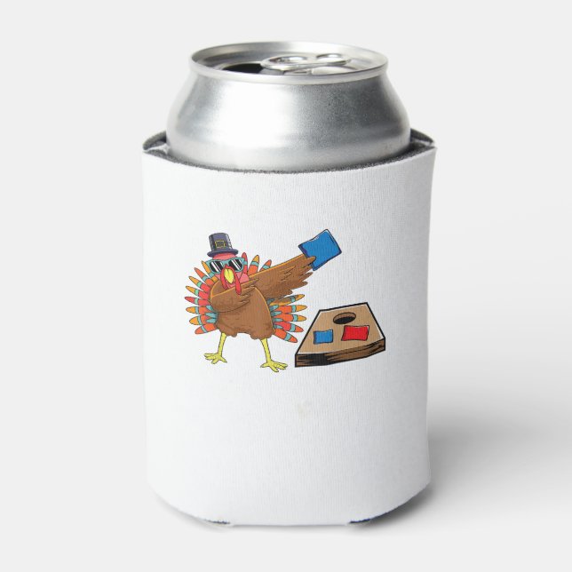 Corn Hole Thanksgiving Dabbing Turkey Cornhole Tos Can Cooler (Can Front)