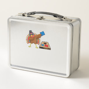 Corn Hole Thanksgiving Dabbing Turkey Cornhole Tos Metal Lunch Box