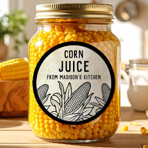 Corn juice label with black and white cobs