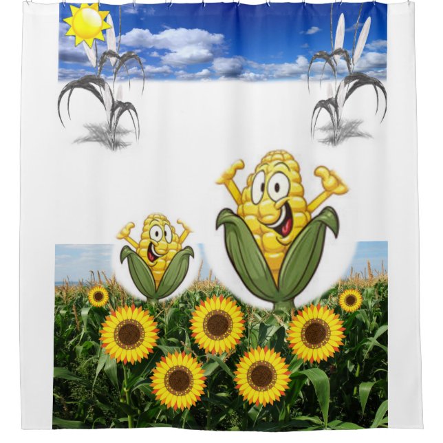 corn kernals green gold shower curtain black (Front)