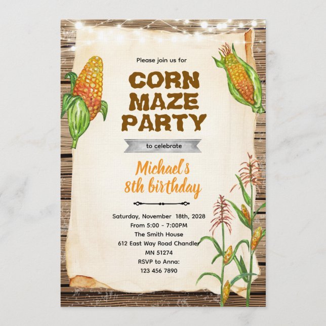 Corn maze birthday party invitation (Front)