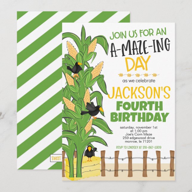 Corn Maze Boy Birthday Invitation (Front/Back)