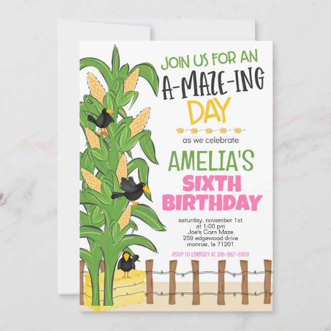 Corn Maze Girl Birthday Invitation (Front)