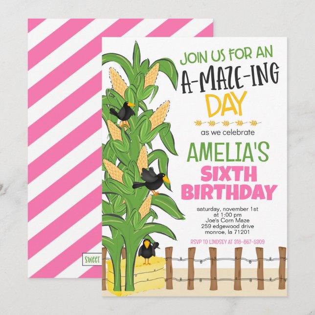 Corn Maze Girl Birthday Invitation (Front/Back)