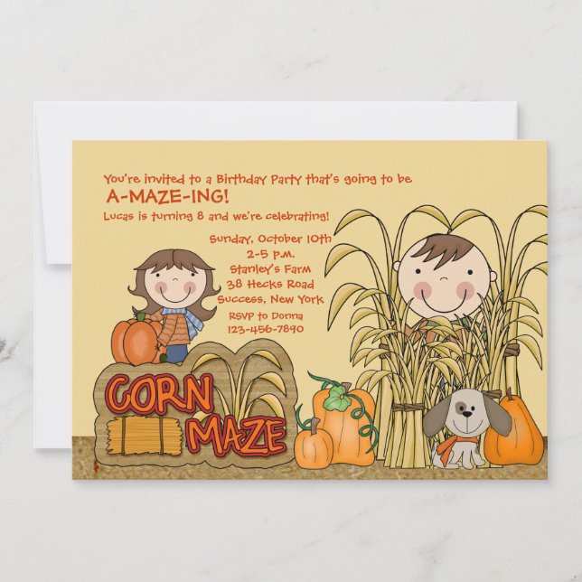Corn Maze Party (Boy) Invitation (Front)