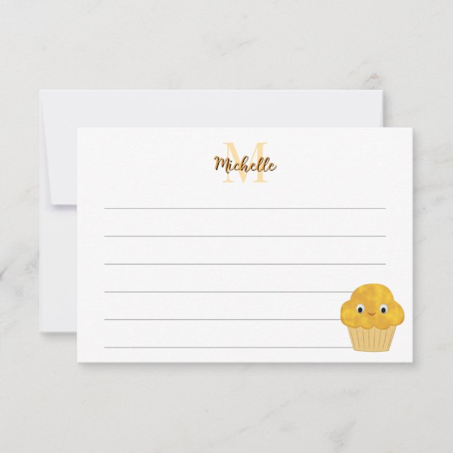  Corn Muffin Cute Drawing Lined Monogram  Card (Front)