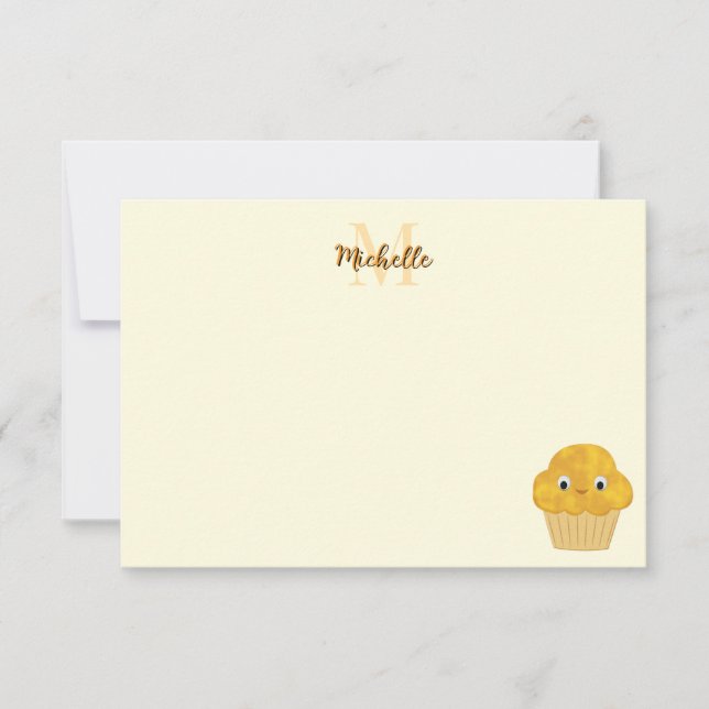  Corn Muffin Cute Drawing Monogram Cream Card (Front)