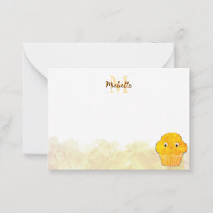  Corn Muffin Cute Drawing Watercolor Monogram Card