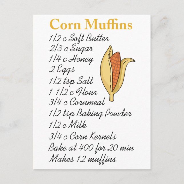 CORN MUFFINS RECIPE POSTCARD (Front)
