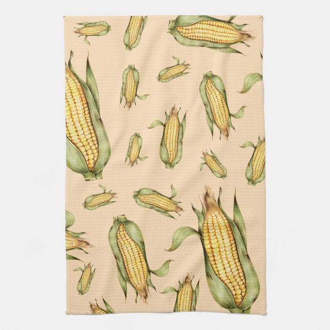 Corn on the Cob Pattern Tea Towel (Vertical)