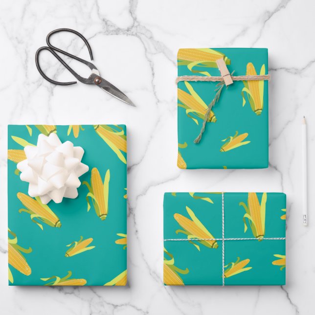 Corn On The Cob Pattern Wrapping Paper Sheet (Front)