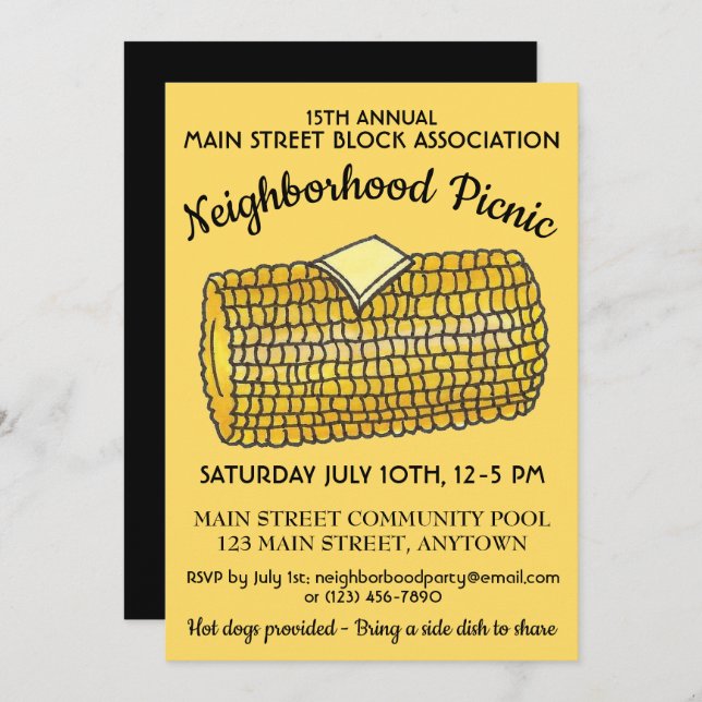 Corn on the Cob Reunion Picnic Cookout Block Party Invitation (Front/Back)