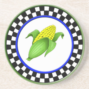 Corn On The Cob Round Sandstone Chequerboard Coast Coaster