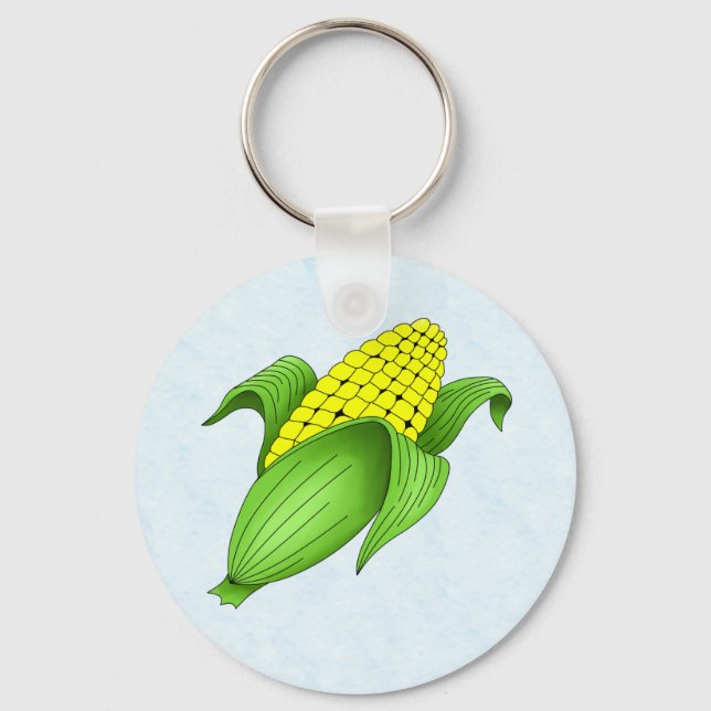 Corn On The Cob with Blue Bkgd Keychain (Front)
