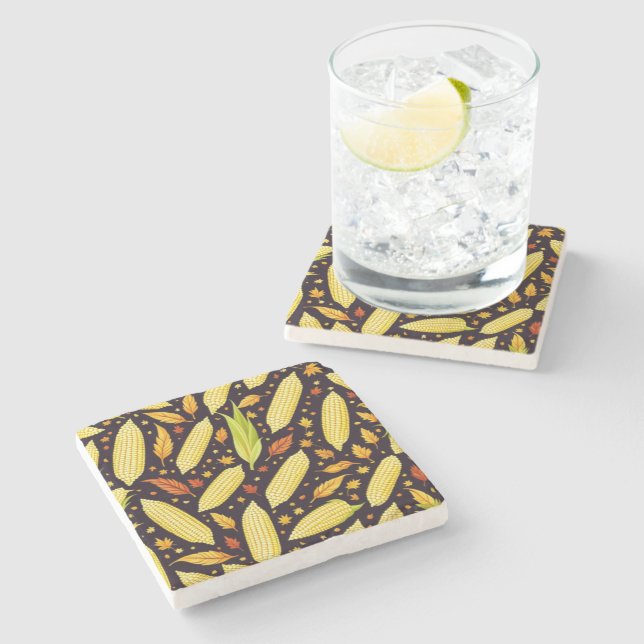 Corn Pattern Harvest Day Autumn Stone Coaster (Side)