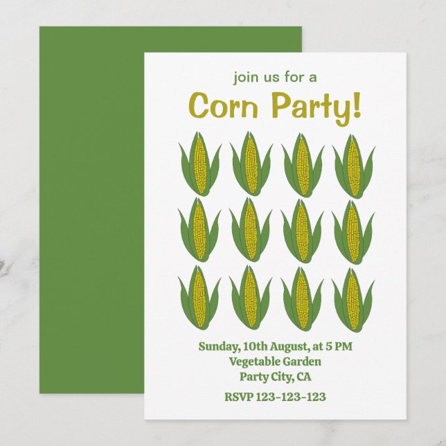 Corn Plant Maize Vegetable Farm Corn Party Invitation (Front/Back)