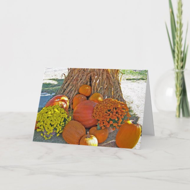 Corn Pumpkins Happy Thanksgiving Greeting Card (Front)
