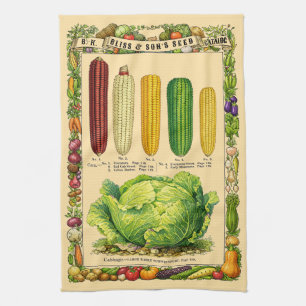 Corn Retro Victorian Era Botanical Art Tea Towel