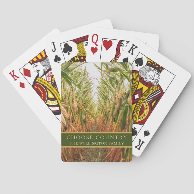 Corn Row Photo Choose Country Personalised Playing Cards (Back)