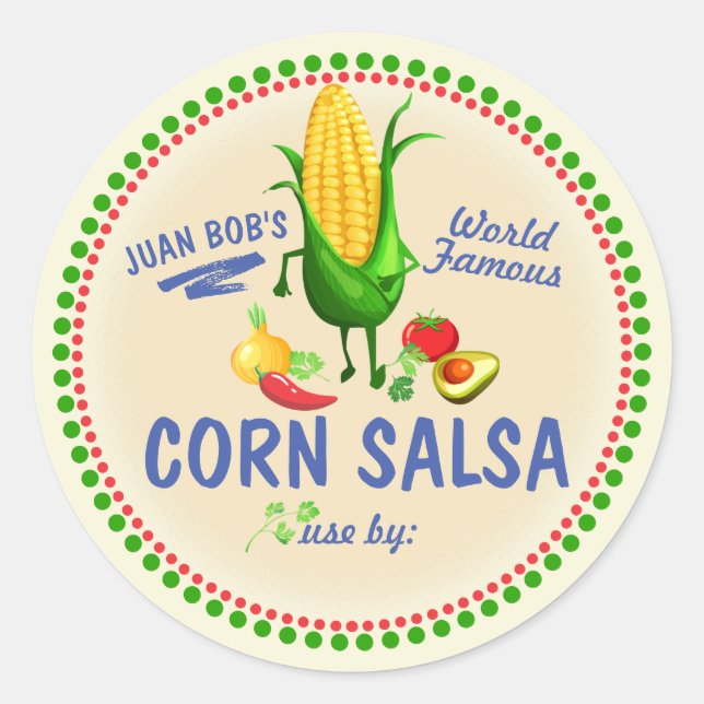 Corn salsa Mexican southwest personalised canning Classic Round Sticker (Front)
