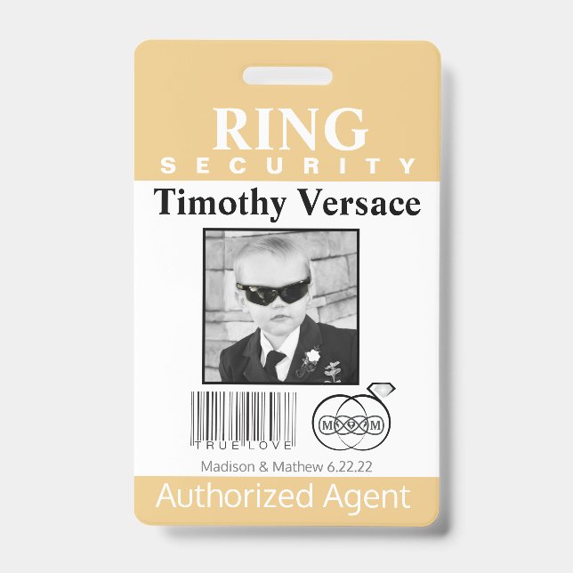 Corn Silk Ring Bearer Security Badge ID Badge (Front)