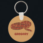 Corn Snake Orange Red Realistic Personalised Key Ring<br><div class="desc">This keychain features a realistic style illustration of a coiled corn snake in dark red and orange. It's ready to be personalised with a name in dark reddish orange lettering. Makes a great gift for pet snake owners.</div>