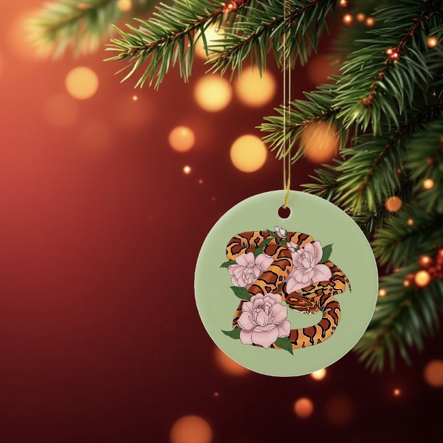 Corn Snake Pink Flowers Green Ceramic Tree Decoration (Creator Uploaded)
