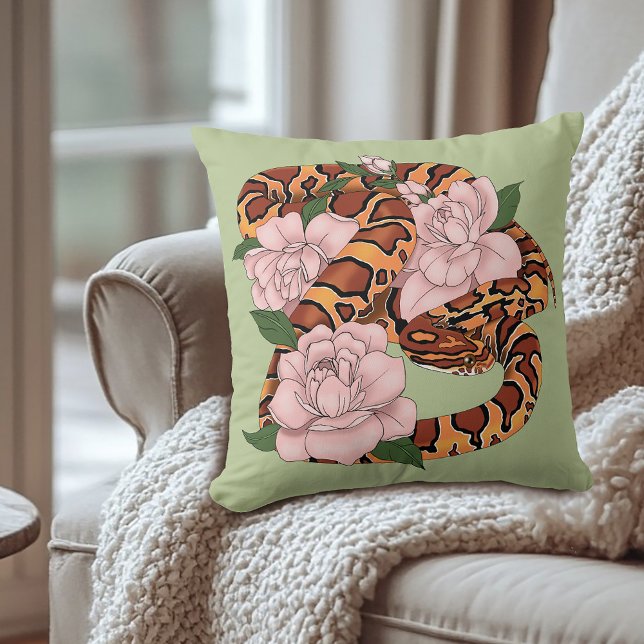 Corn Snake Pink Flowers Green Cushion (Creator Uploaded)