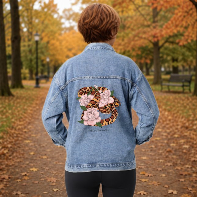 Corn Snake Pink Flowers Green Denim Jacket (Creator Uploaded)