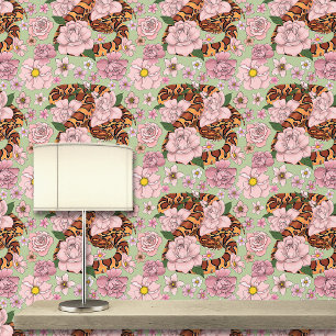 Corn Snake Pink Flowers Green Wallpaper
