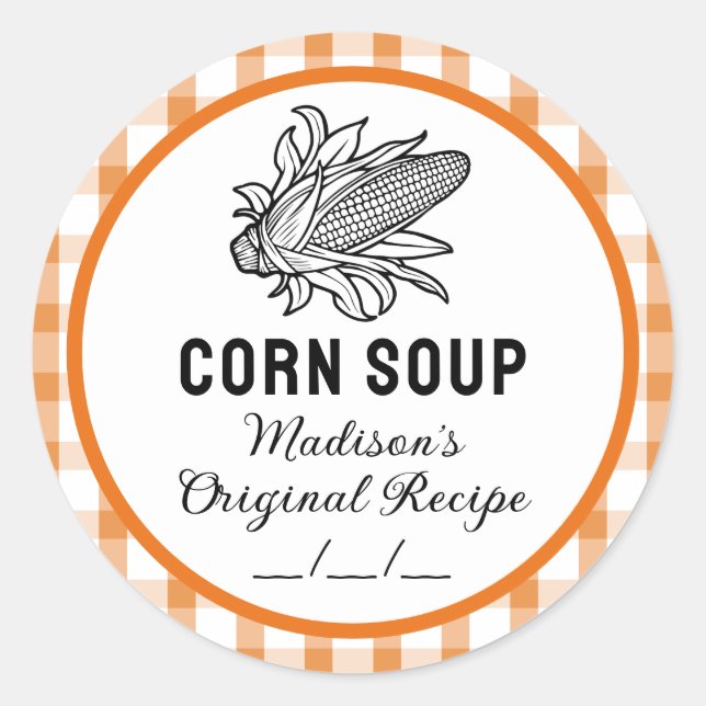 Corn soup sticker with orange chequered pattern (Front)