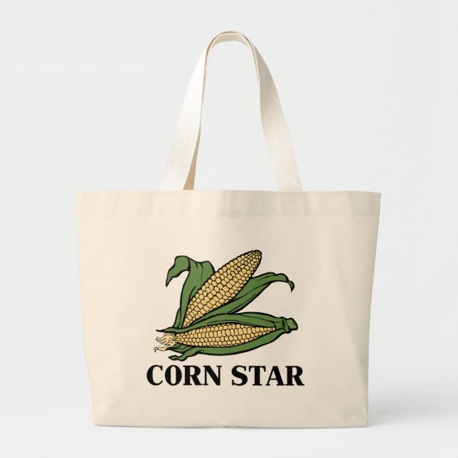 Corn Star Funny Vegetable Pun BBQ Humour Large Tote Bag (Front)